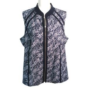 Weekends By Chico's Women's Sleeveless Blue & White Floral Zip Shirt NWT Size XL